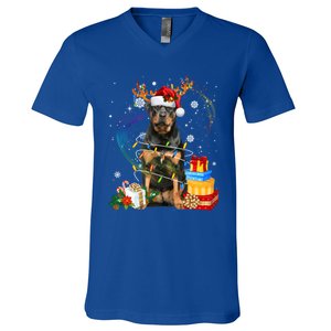 Rottweiler Christmas Tree Light Pajama Dog Xmas Gift V-Neck T-Shirt