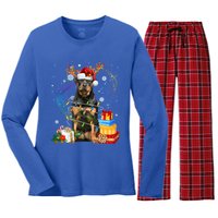 Rottweiler Christmas Tree Light Pajama Dog Xmas Gift Women's Long Sleeve Flannel Pajama Set 