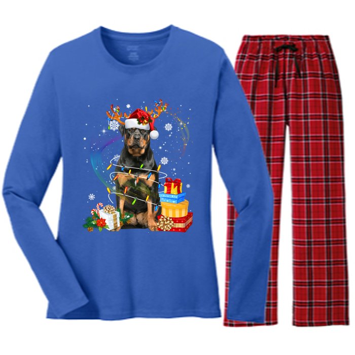 Rottweiler Christmas Tree Light Pajama Dog Xmas Gift Women's Long Sleeve Flannel Pajama Set 