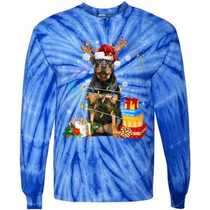 Rottweiler Christmas Tree Light Pajama Dog Xmas Gift Tie-Dye Long Sleeve Shirt