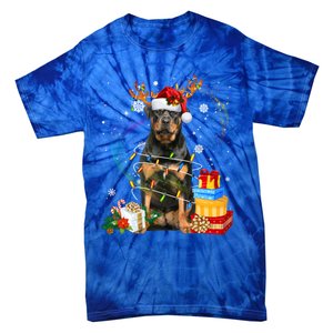 Rottweiler Christmas Tree Light Pajama Dog Xmas Gift Tie-Dye T-Shirt