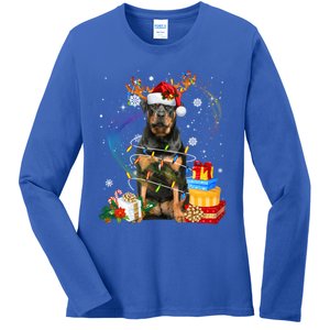 Rottweiler Christmas Tree Light Pajama Dog Xmas Gift Ladies Long Sleeve Shirt