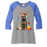 Rottweiler Christmas Tree Light Pajama Dog Xmas Gift Women's Tri-Blend 3/4-Sleeve Raglan Shirt