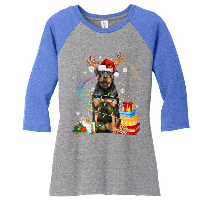 Rottweiler Christmas Tree Light Pajama Dog Xmas Gift Women's Tri-Blend 3/4-Sleeve Raglan Shirt