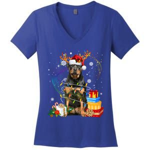 Rottweiler Christmas Tree Light Pajama Dog Xmas Gift Women's V-Neck T-Shirt