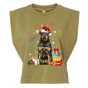 Rottweiler Christmas Tree Light Pajama Dog Xmas Gift Garment-Dyed Women's Muscle Tee