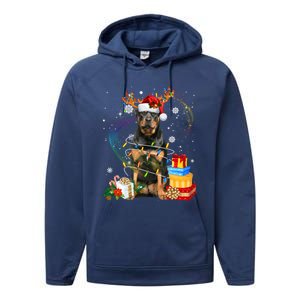 Rottweiler Christmas Tree Light Pajama Dog Xmas Gift Performance Fleece Hoodie