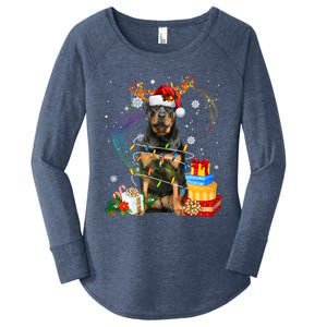 Rottweiler Christmas Tree Light Pajama Dog Xmas Gift Women's Perfect Tri Tunic Long Sleeve Shirt