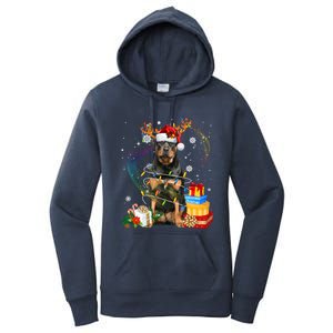 Rottweiler Christmas Tree Light Pajama Dog Xmas Gift Women's Pullover Hoodie