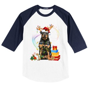 Rottweiler Christmas Tree Light Pajama Dog Xmas Gift Baseball Sleeve Shirt