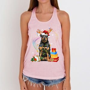 Rottweiler Christmas Tree Light Pajama Dog Xmas Gift Women's Knotted Racerback Tank