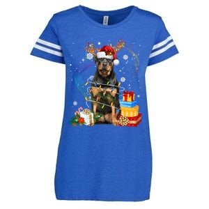 Rottweiler Christmas Tree Light Pajama Dog Xmas Gift Enza Ladies Jersey Football T-Shirt