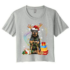 Rottweiler Christmas Tree Light Pajama Dog Xmas Gift Women's Crop Top Tee