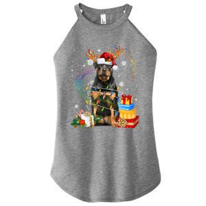 Rottweiler Christmas Tree Light Pajama Dog Xmas Gift Women's Perfect Tri Rocker Tank