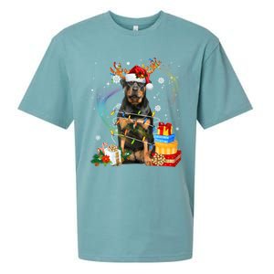 Rottweiler Christmas Tree Light Pajama Dog Xmas Gift Sueded Cloud Jersey T-Shirt