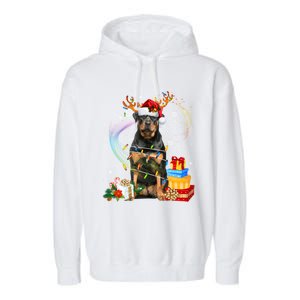 Rottweiler Christmas Tree Light Pajama Dog Xmas Gift Garment-Dyed Fleece Hoodie