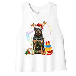 Rottweiler Christmas Tree Light Pajama Dog Xmas Gift Women's Racerback Cropped Tank