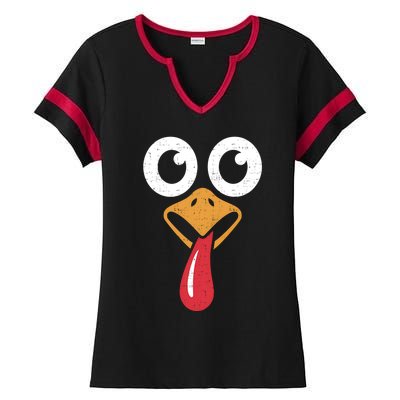 Retro Cute Turkey Face Thanksgiving Costume Cool Gift Ladies Halftime Notch Neck Tee