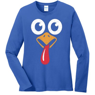 Retro Cute Turkey Face Thanksgiving Costume Cool Gift Ladies Long Sleeve Shirt