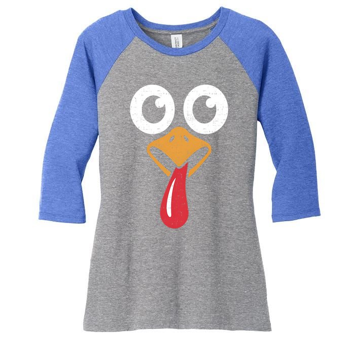 Retro Cute Turkey Face Thanksgiving Costume Cool Gift Women's Tri-Blend 3/4-Sleeve Raglan Shirt