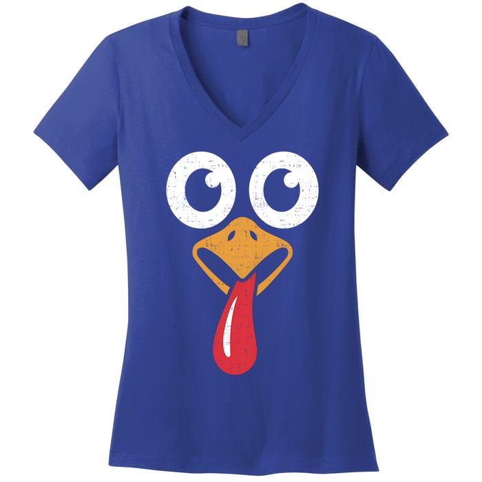 Retro Cute Turkey Face Thanksgiving Costume Cool Gift Women's V-Neck T-Shirt