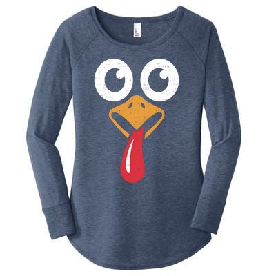 Retro Cute Turkey Face Thanksgiving Costume Cool Gift Women's Perfect Tri Tunic Long Sleeve Shirt