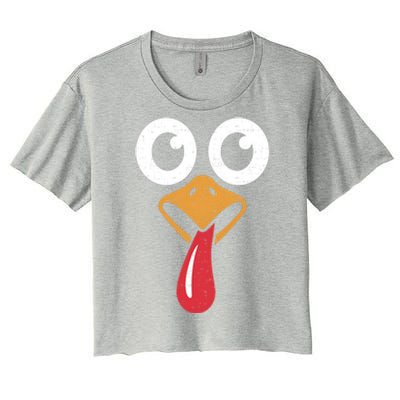 Retro Cute Turkey Face Thanksgiving Costume Cool Gift Women's Crop Top Tee