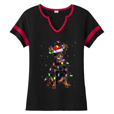 Rottweiler Christmas Tree Light Pajama Dog Xmas Great Gift Ladies Halftime Notch Neck Tee