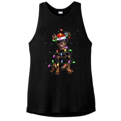 Rottweiler Christmas Tree Light Pajama Dog Xmas Great Gift Ladies PosiCharge Tri-Blend Wicking Tank