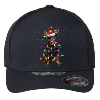 Rottweiler Christmas Tree Light Pajama Dog Xmas Great Gift Flexfit Unipanel Trucker Cap