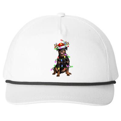 Rottweiler Christmas Tree Light Pajama Dog Xmas Great Gift Snapback Five-Panel Rope Hat