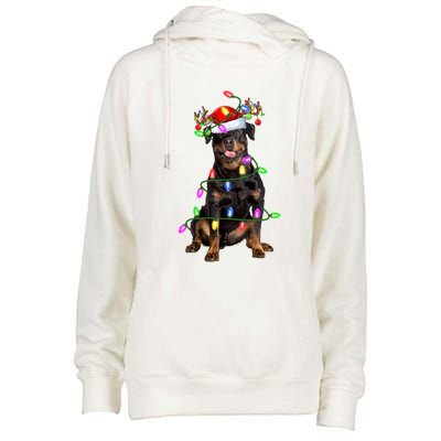 Rottweiler Christmas Tree Light Pajama Dog Xmas Great Gift Womens Funnel Neck Pullover Hood