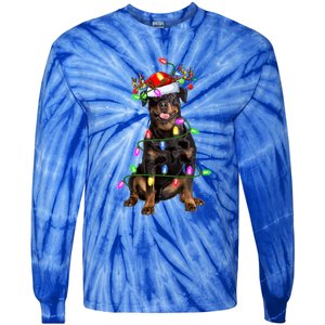 Rottweiler Christmas Tree Light Pajama Dog Xmas Great Gift Tie-Dye Long Sleeve Shirt