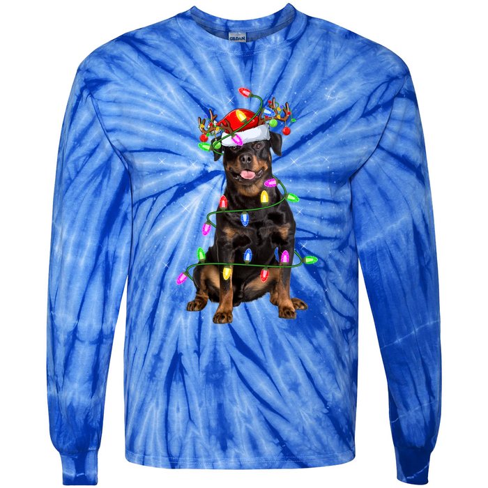 Rottweiler Christmas Tree Light Pajama Dog Xmas Great Gift Tie-Dye Long Sleeve Shirt