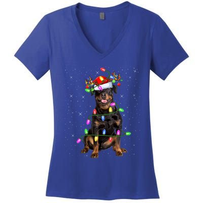 Rottweiler Christmas Tree Light Pajama Dog Xmas Great Gift Women's V-Neck T-Shirt