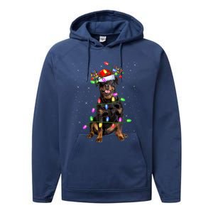 Rottweiler Christmas Tree Light Pajama Dog Xmas Great Gift Performance Fleece Hoodie