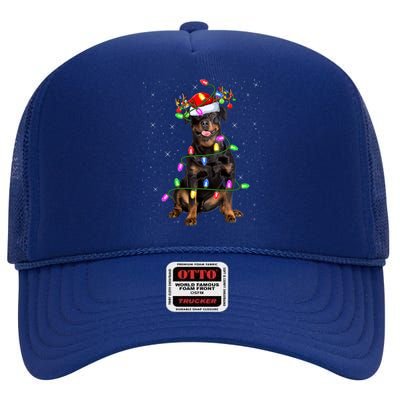 Rottweiler Christmas Tree Light Pajama Dog Xmas Great Gift High Crown Mesh Back Trucker Hat