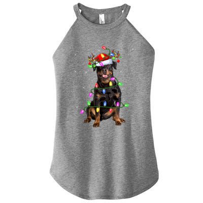 Rottweiler Christmas Tree Light Pajama Dog Xmas Great Gift Women’s Perfect Tri Rocker Tank