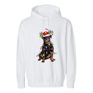 Rottweiler Christmas Tree Light Pajama Dog Xmas Great Gift Garment-Dyed Fleece Hoodie