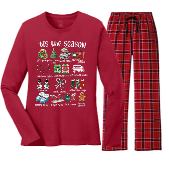 Retro Christmas Tis The Season Women's Long Sleeve Flannel Pajama Set 