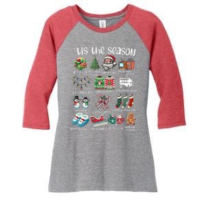 Retro Christmas Tis The Season Women's Tri-Blend 3/4-Sleeve Raglan Shirt