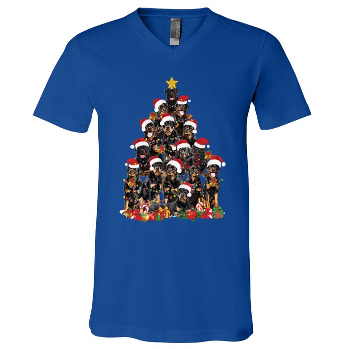 Rottweiler Christmas Tree Xmas Lights Funny Dog Dad Mom Cute Gift V-Neck T-Shirt