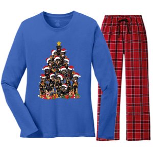 Rottweiler Christmas Tree Xmas Lights Funny Dog Dad Mom Cute Gift Women's Long Sleeve Flannel Pajama Set 