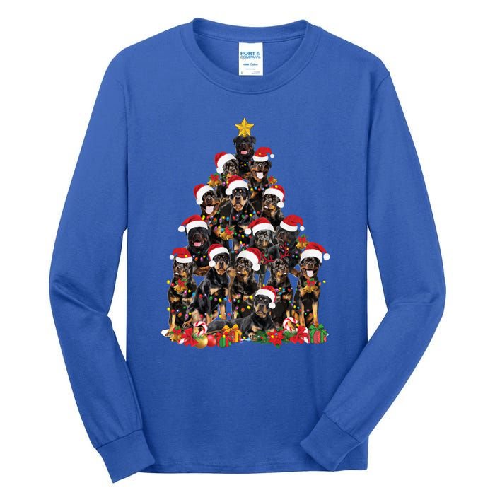 Rottweiler Christmas Tree Xmas Lights Funny Dog Dad Mom Cute Gift Tall Long Sleeve T-Shirt