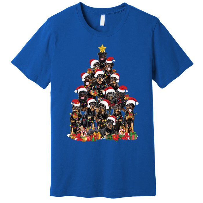 Rottweiler Christmas Tree Xmas Lights Funny Dog Dad Mom Cute Gift Premium T-Shirt