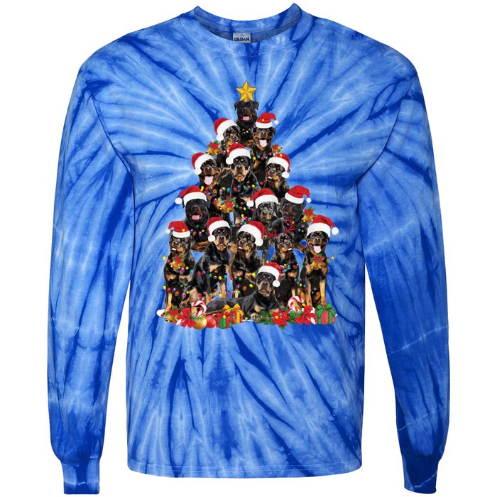 Rottweiler Christmas Tree Xmas Lights Funny Dog Dad Mom Cute Gift Tie-Dye Long Sleeve Shirt