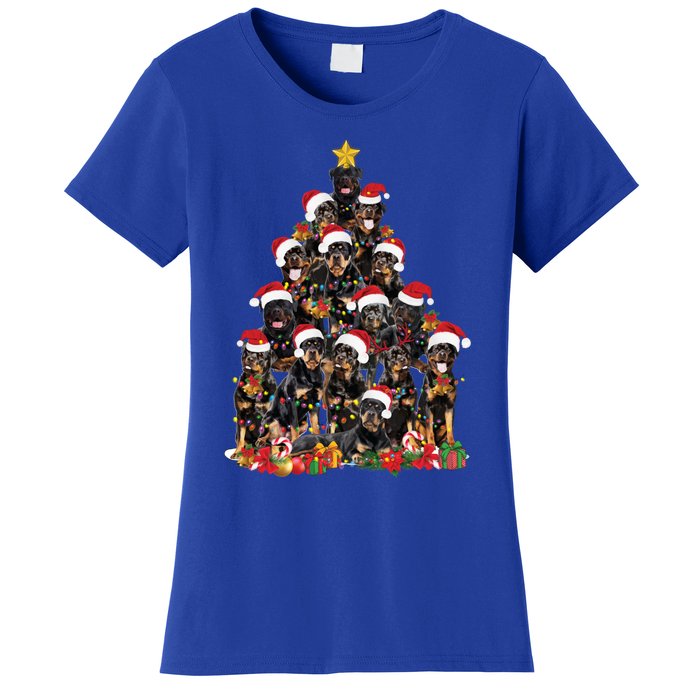 Rottweiler Christmas Tree Xmas Lights Funny Dog Dad Mom Cute Gift Women's T-Shirt