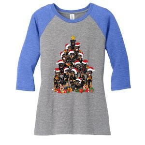 Rottweiler Christmas Tree Xmas Lights Funny Dog Dad Mom Cute Gift Women's Tri-Blend 3/4-Sleeve Raglan Shirt