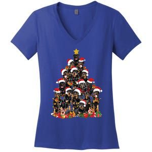 Rottweiler Christmas Tree Xmas Lights Funny Dog Dad Mom Cute Gift Women's V-Neck T-Shirt