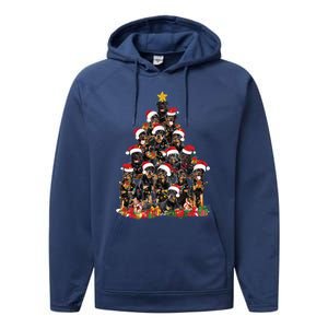 Rottweiler Christmas Tree Xmas Lights Funny Dog Dad Mom Cute Gift Performance Fleece Hoodie